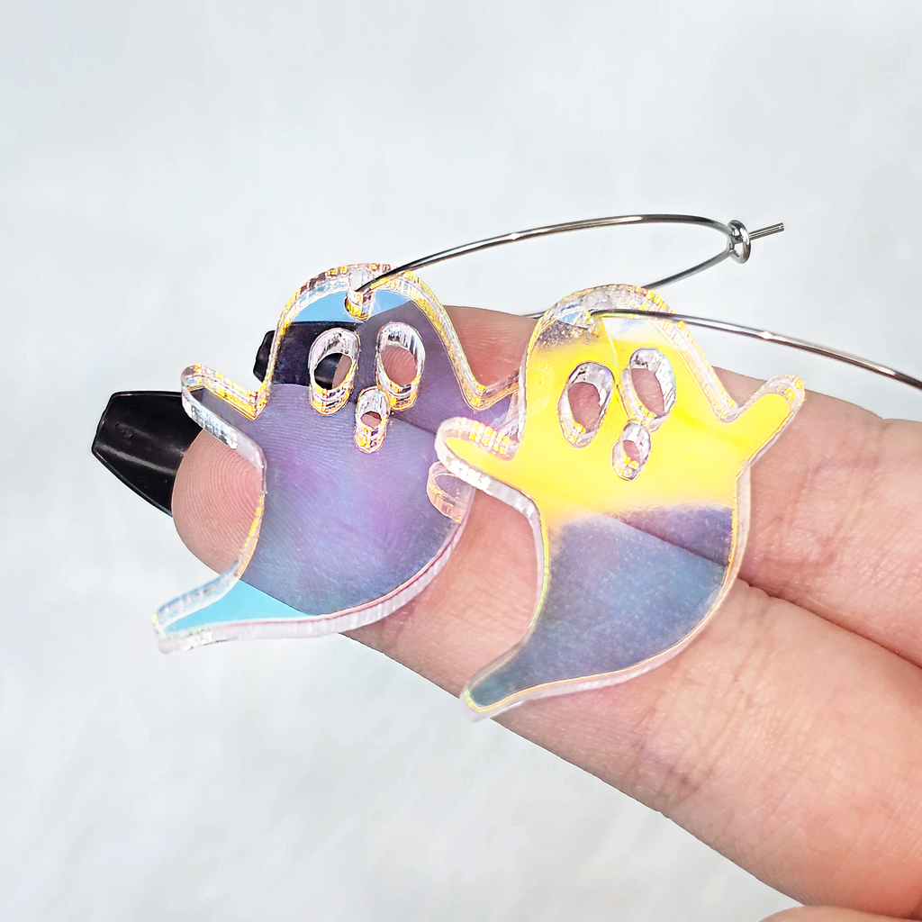 BodyCandy Acrylicious Haunting Ghost Hoop Earrings — detail close-up