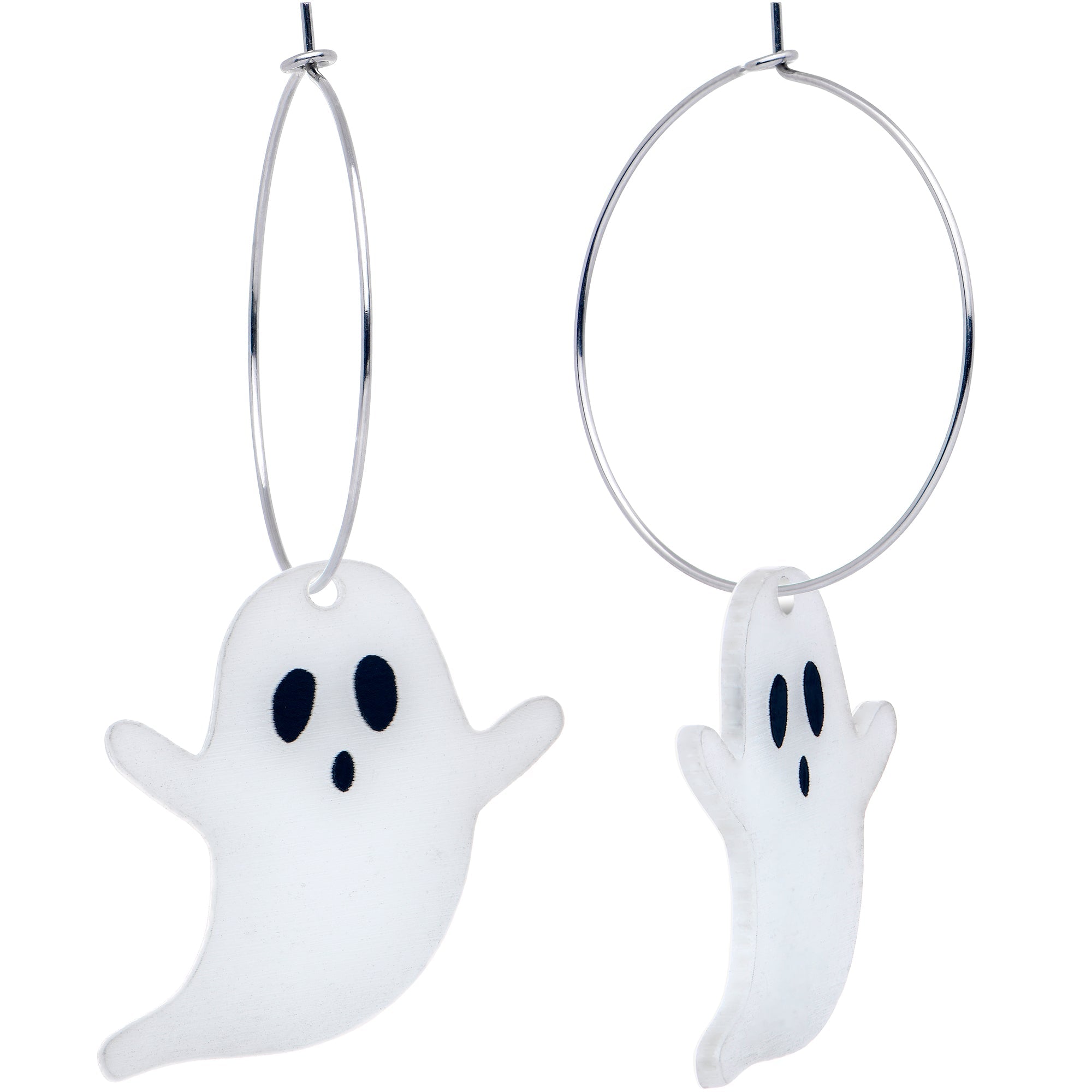 BodyCandy Acrylicious Glow in the Dark Haunting Ghost Hoop Earrings — lifestyle context