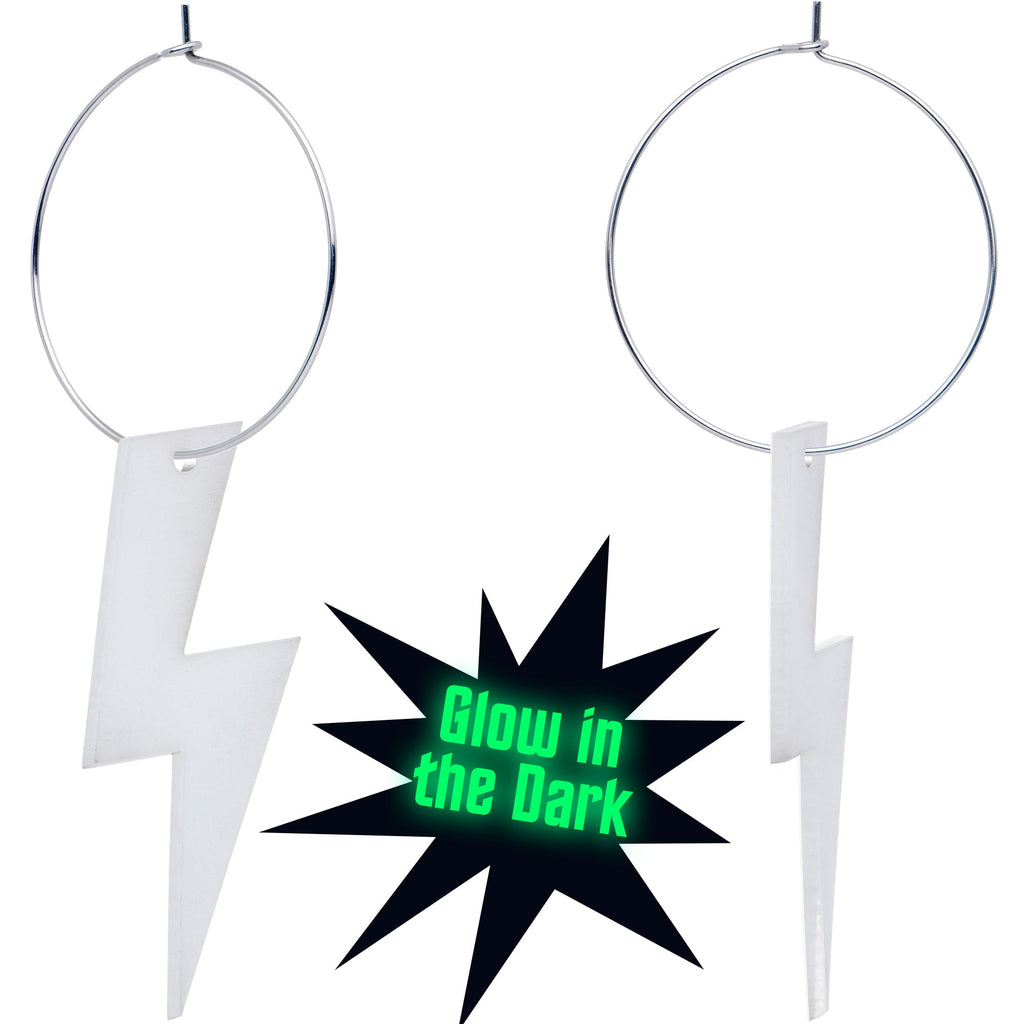 BodyCandy Acrylicious Glow in the Dark Lightning Bolt Hoop Earrings — main product shot