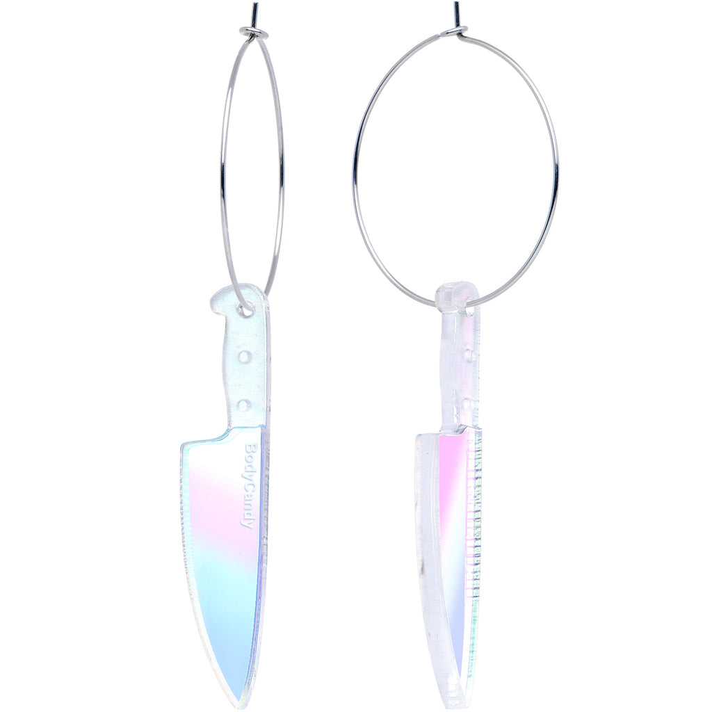 BodyCandy Acrylicious Knife Hoop Earrings — detail close-up