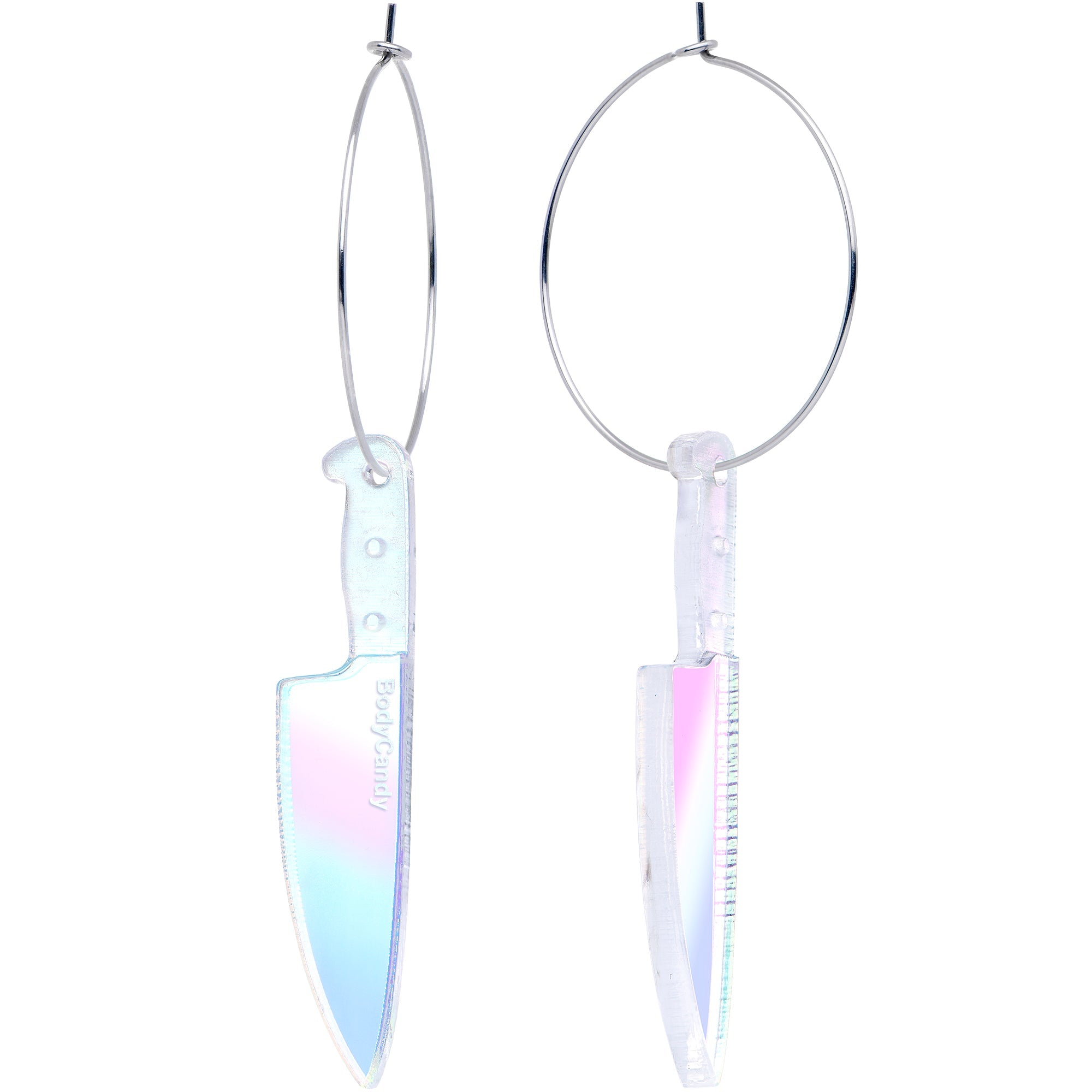 BodyCandy Acrylicious Knife Hoop Earrings — detail close-up