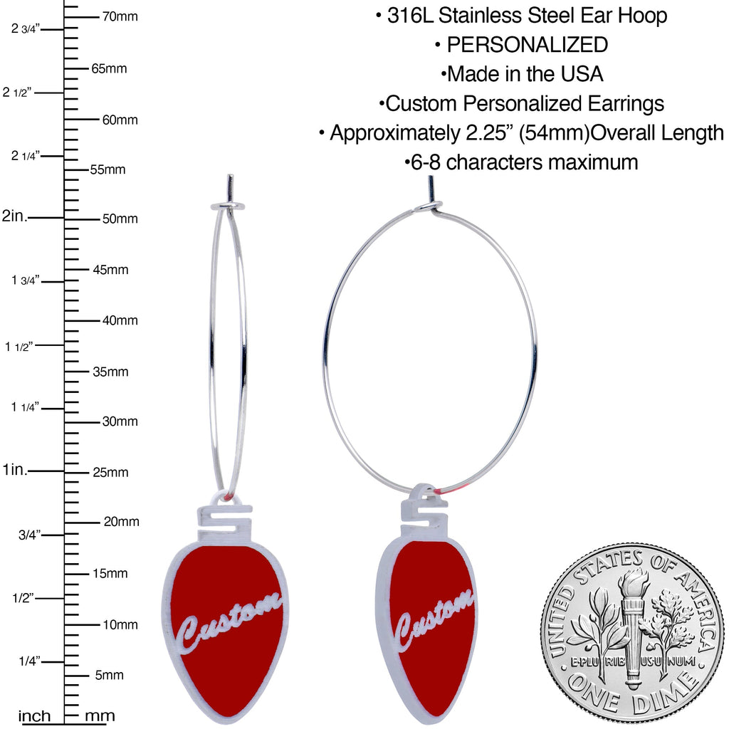 BodyCandy Custom Red Holiday Ornament Personalized Hoop Earrings — detail close-up