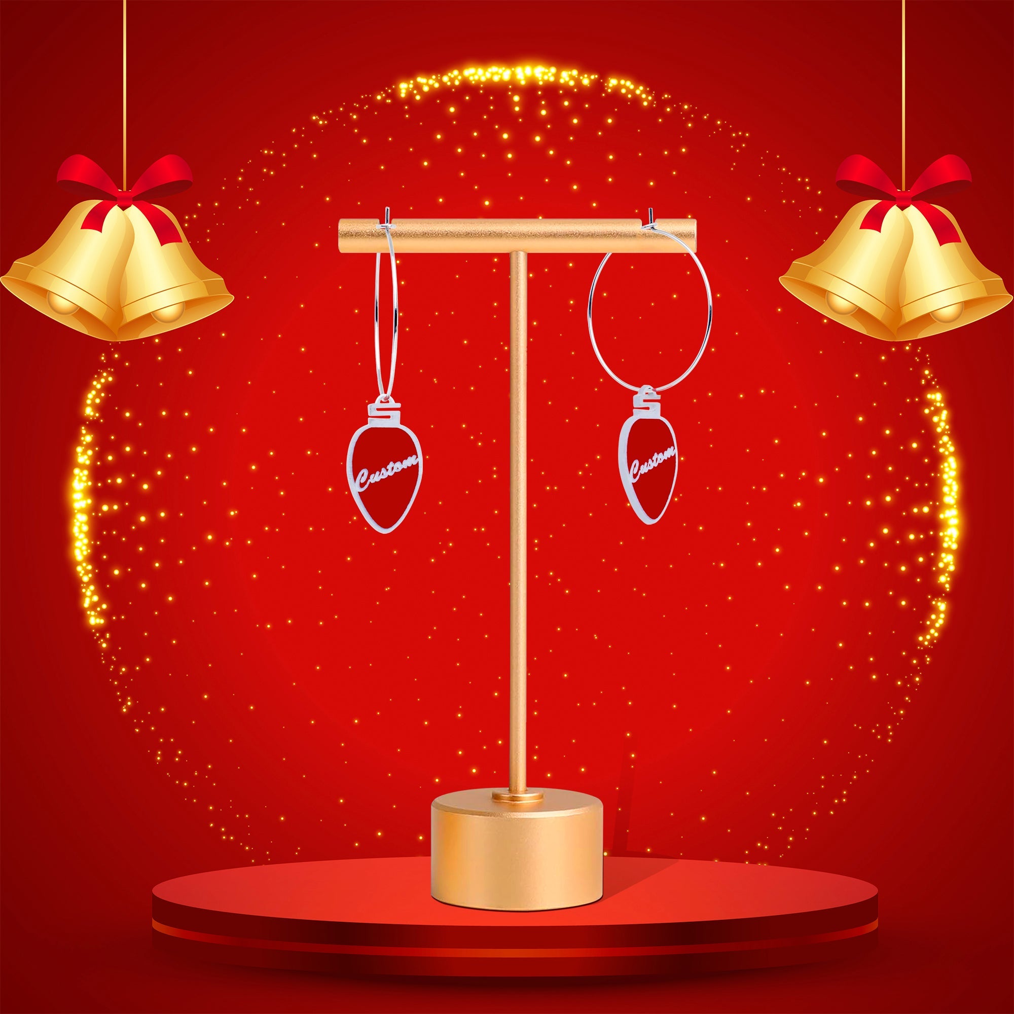BodyCandy Custom Red Holiday Ornament Personalized Hoop Earrings — back view