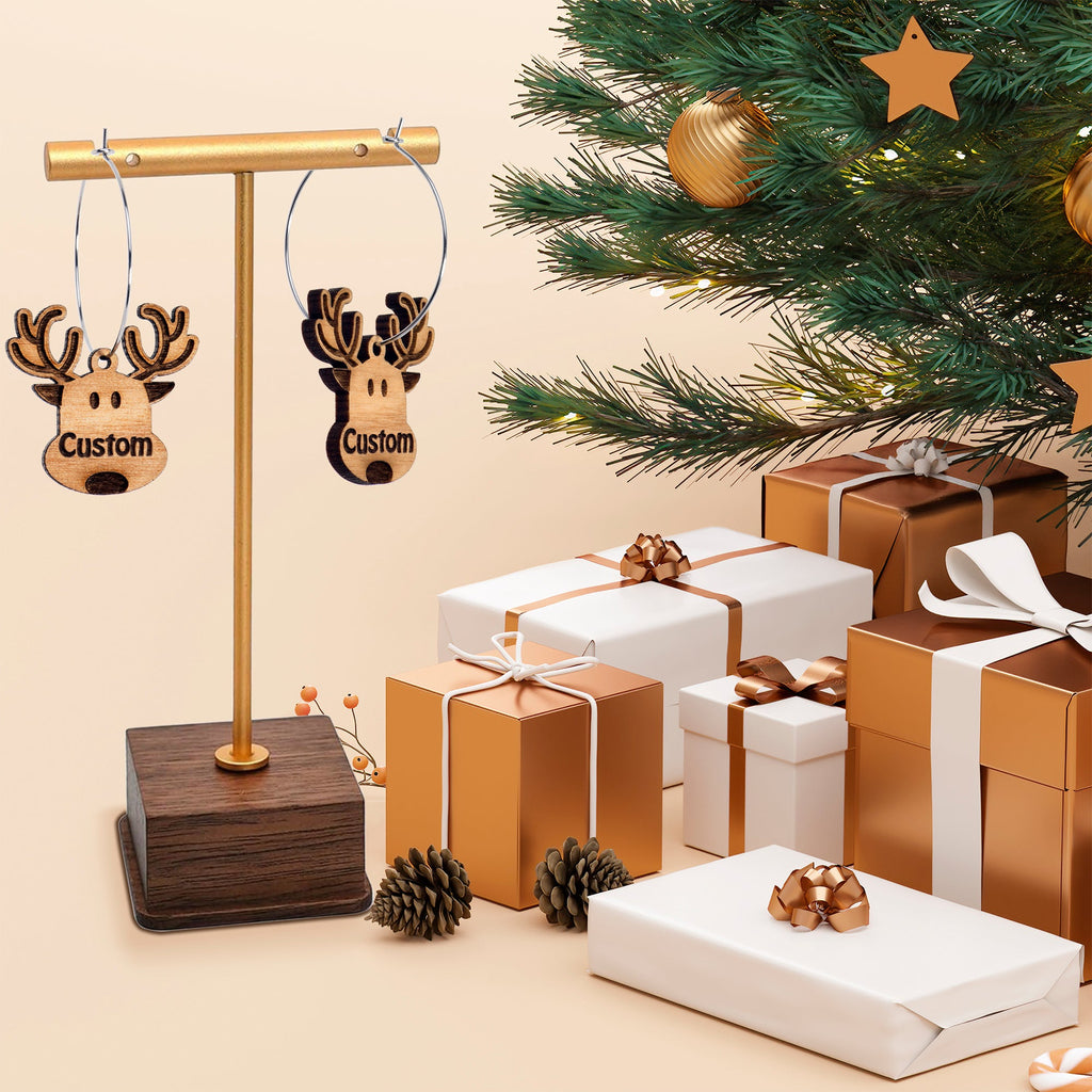 BodyCandy Custom Natural Wood Holiday Reindeer Personalized Hoop Earrings — lifestyle context