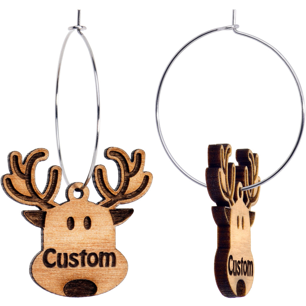 BodyCandy Custom Natural Wood Holiday Reindeer Personalized Hoop Earrings — side view