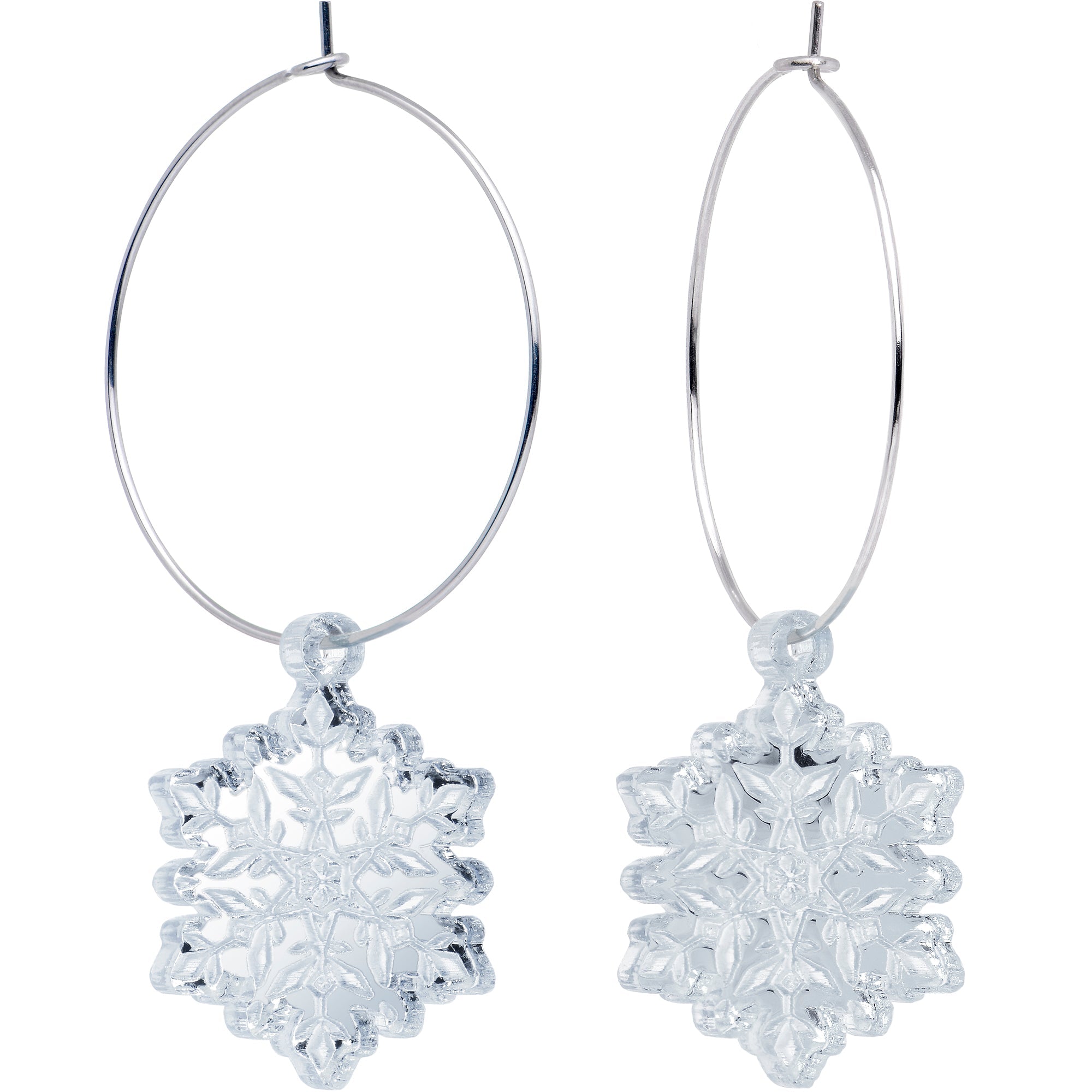 BodyCandy Ice Clear Winter Snowflake Hoop Earrings — main product shot