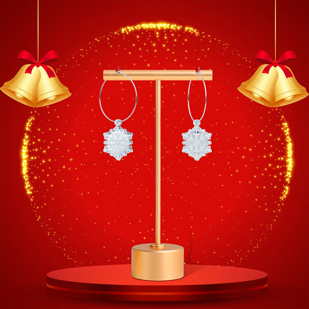 BodyCandy Ice Clear Winter Snowflake Hoop Earrings — back view