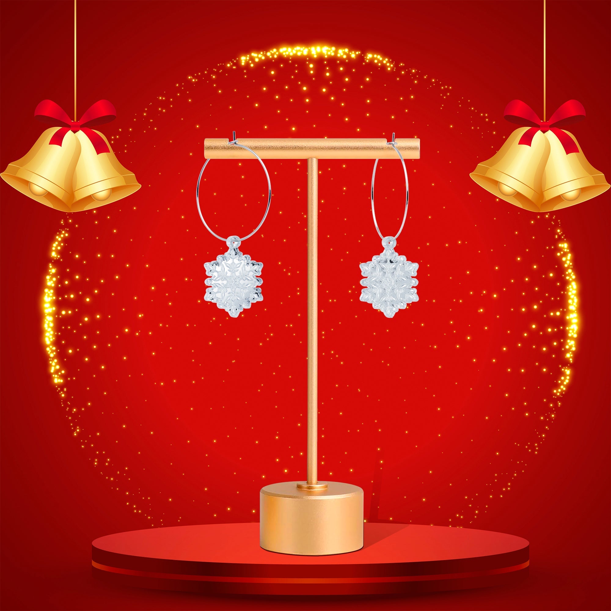 BodyCandy Ice Clear Winter Snowflake Hoop Earrings — back view