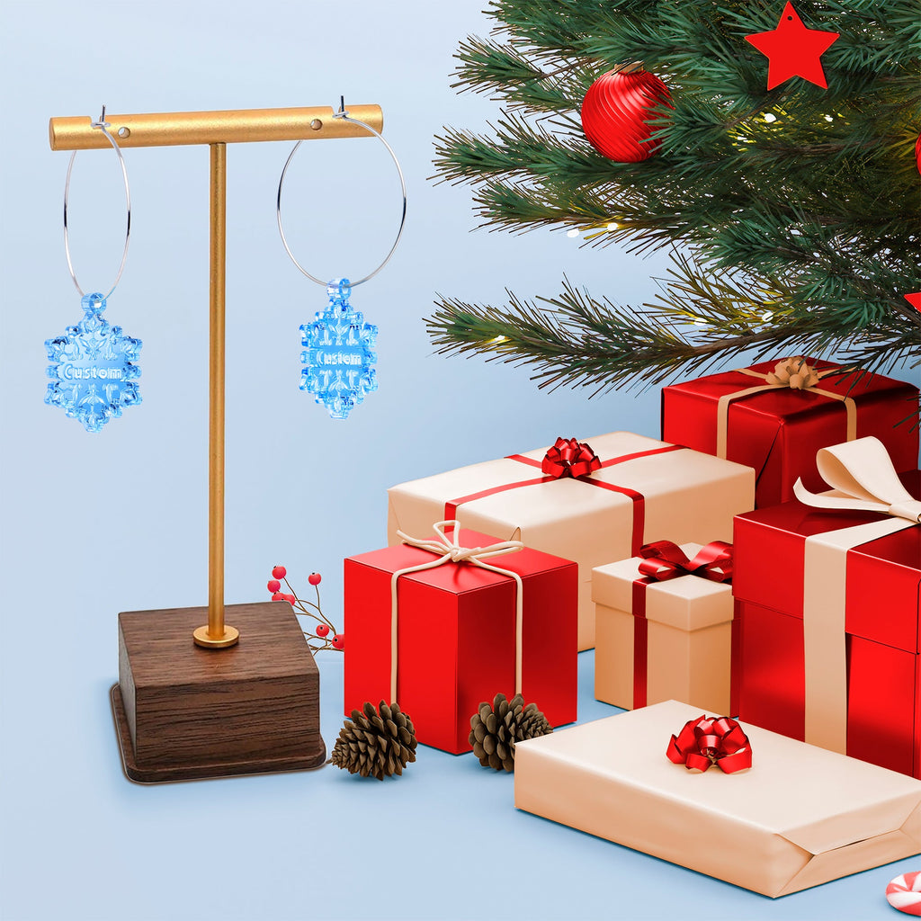 BodyCandy Custom Blue Winter Snowflake Personalized Hoop Earrings — lifestyle context