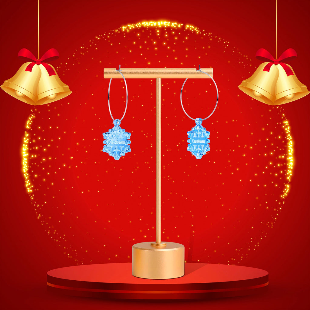 BodyCandy Custom Blue Winter Snowflake Personalized Hoop Earrings — back view