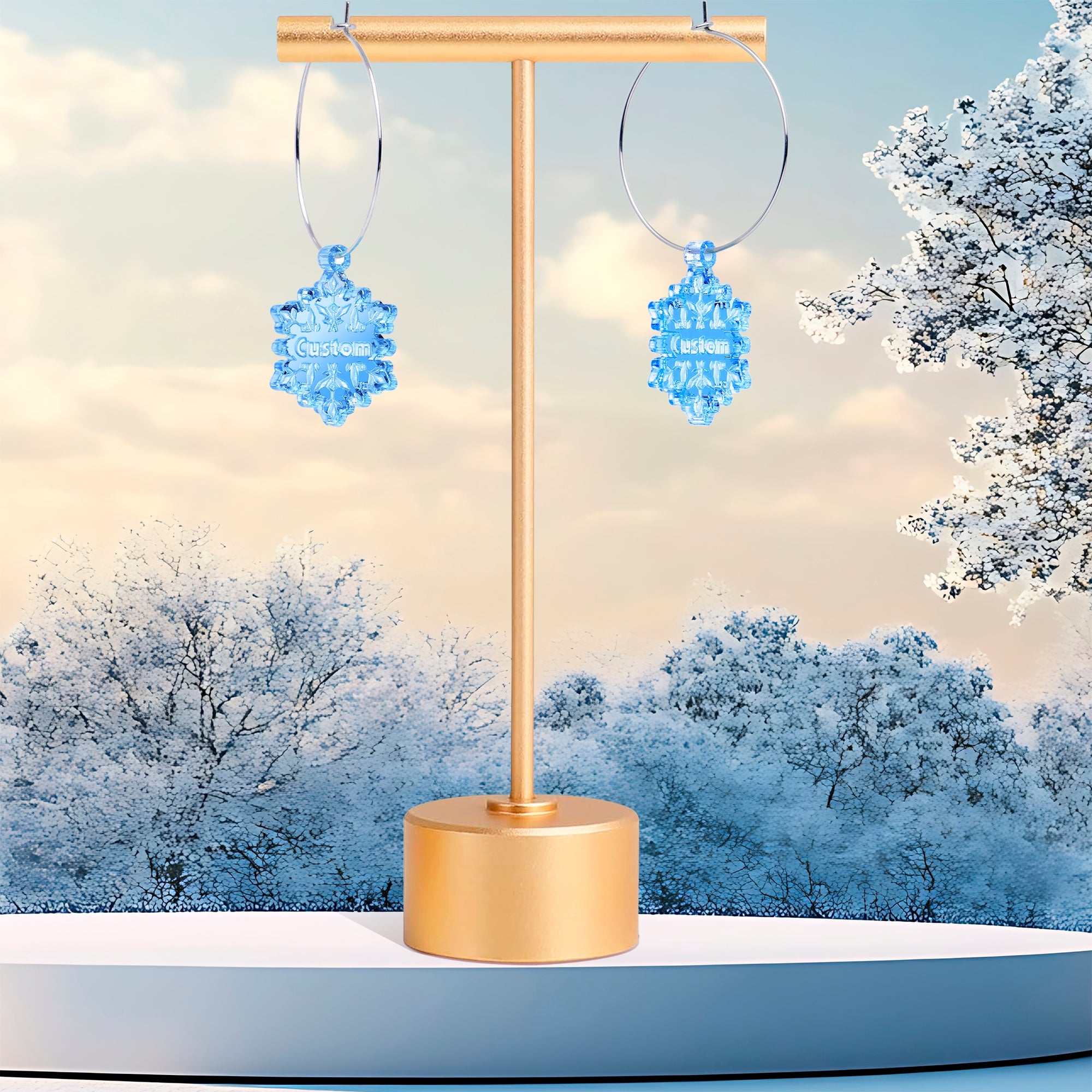 BodyCandy Custom Blue Winter Snowflake Personalized Hoop Earrings — alternative angle