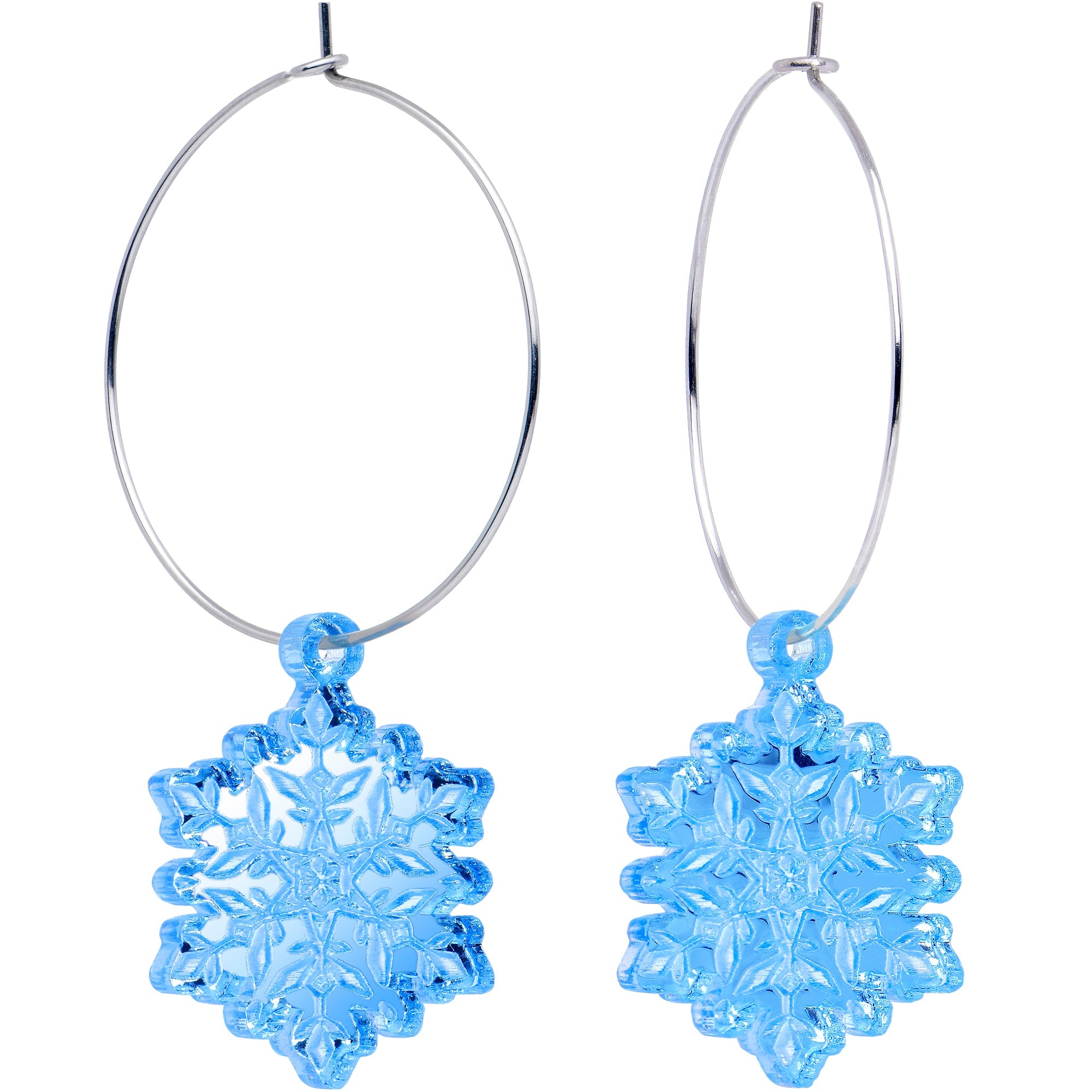BodyCandy Ice Blue Winter Snowflake Hoop Earrings — main product shot