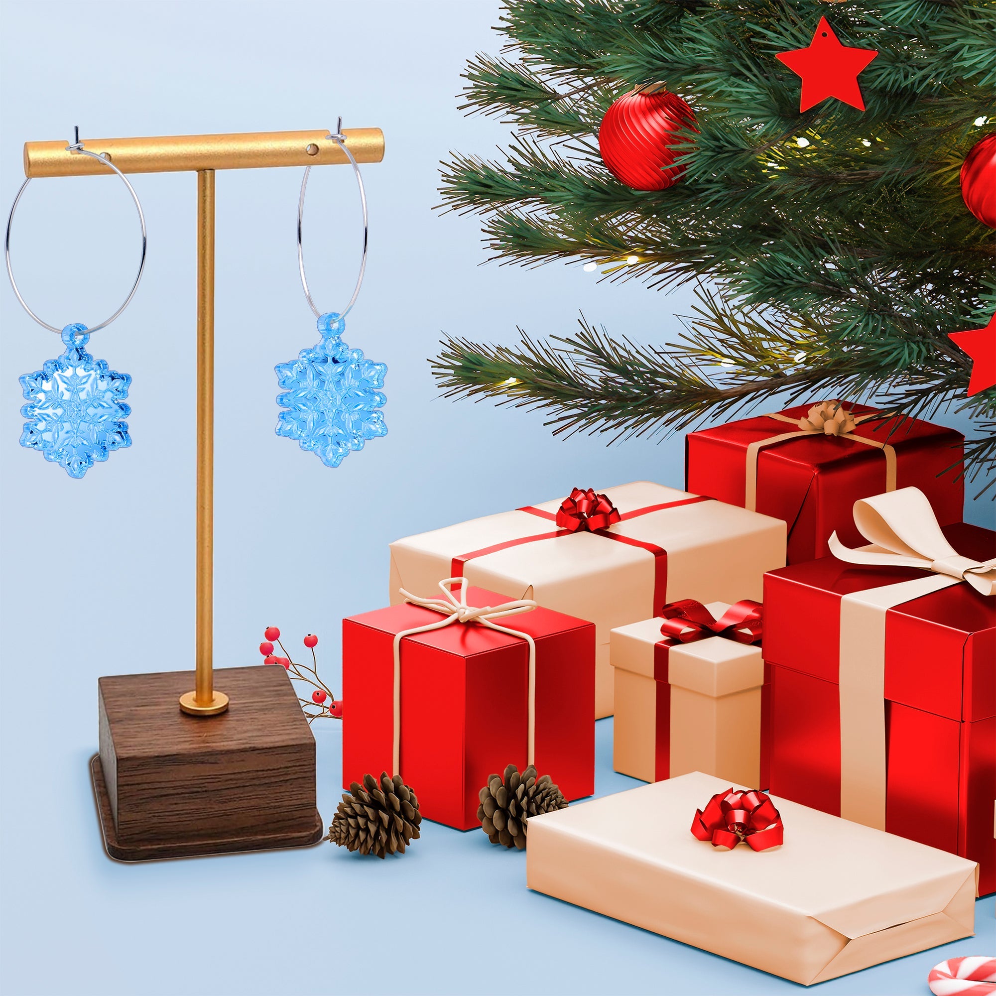 BodyCandy Ice Blue Winter Snowflake Hoop Earrings — lifestyle context