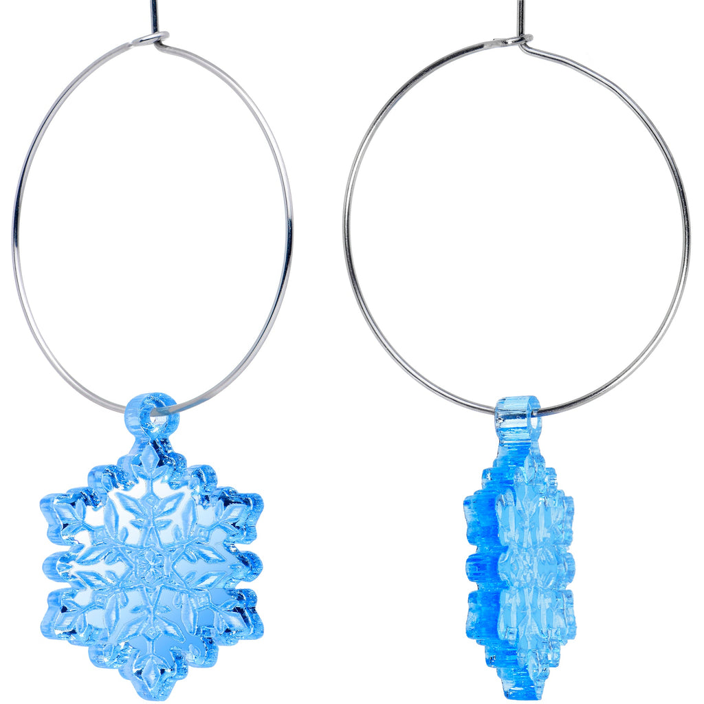 BodyCandy Ice Blue Winter Snowflake Hoop Earrings — side view