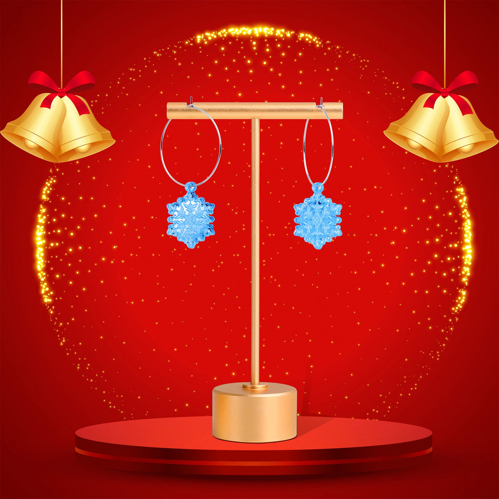 BodyCandy Ice Blue Winter Snowflake Hoop Earrings — back view