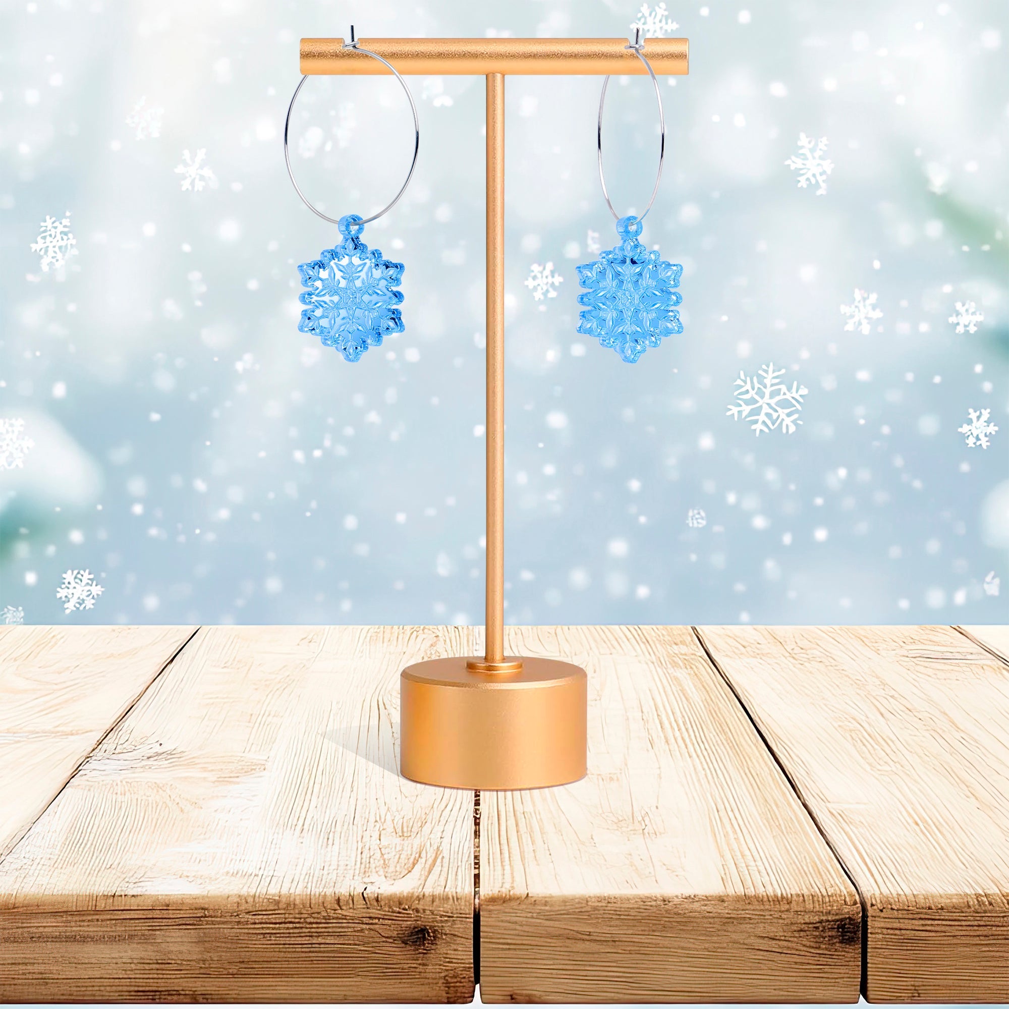 BodyCandy Ice Blue Winter Snowflake Hoop Earrings — alternative angle