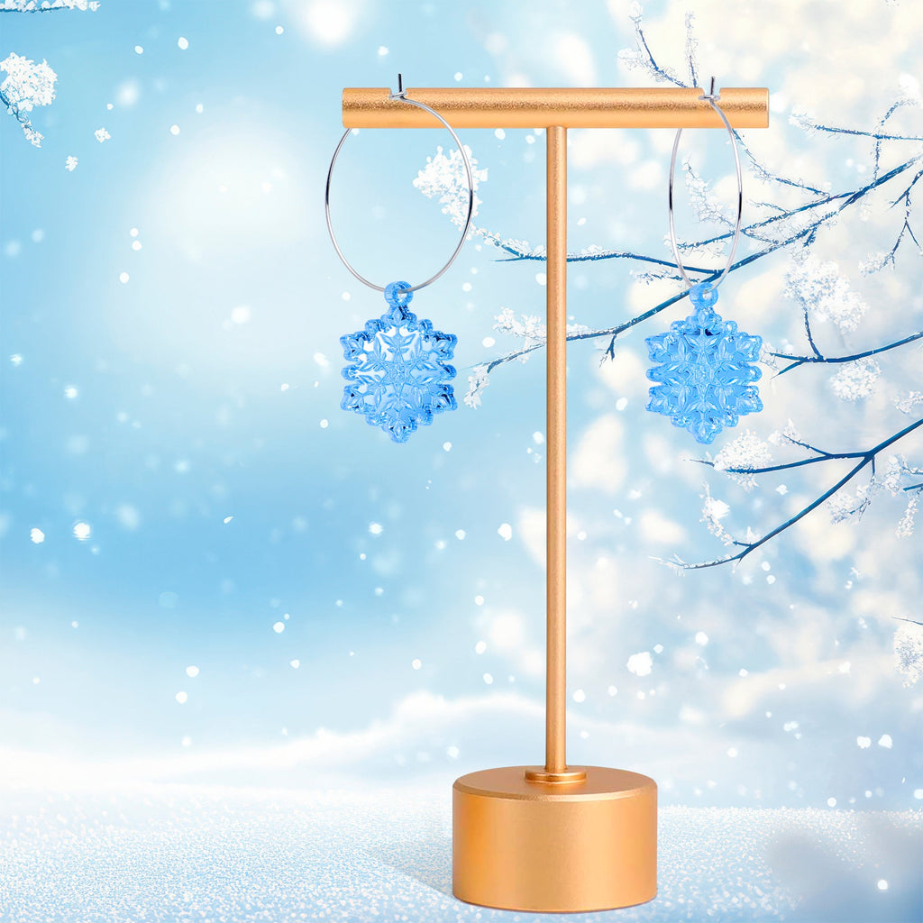 BodyCandy Ice Blue Winter Snowflake Hoop Earrings — in-use photo