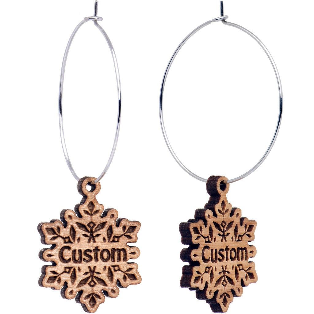 BodyCandy Custom Natural Wood Snowflake Personalized Hoop Earrings — main product shot