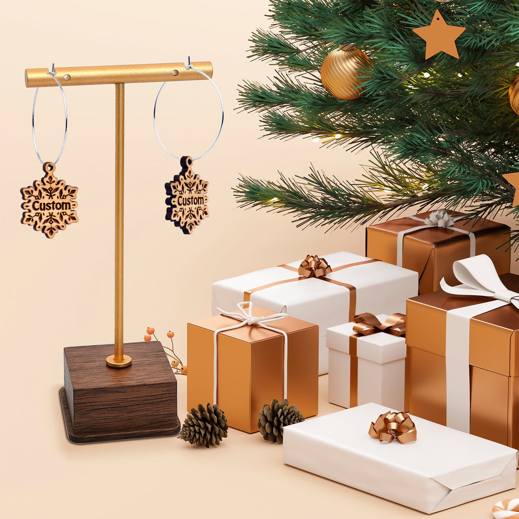BodyCandy Custom Natural Wood Snowflake Personalized Hoop Earrings — lifestyle context