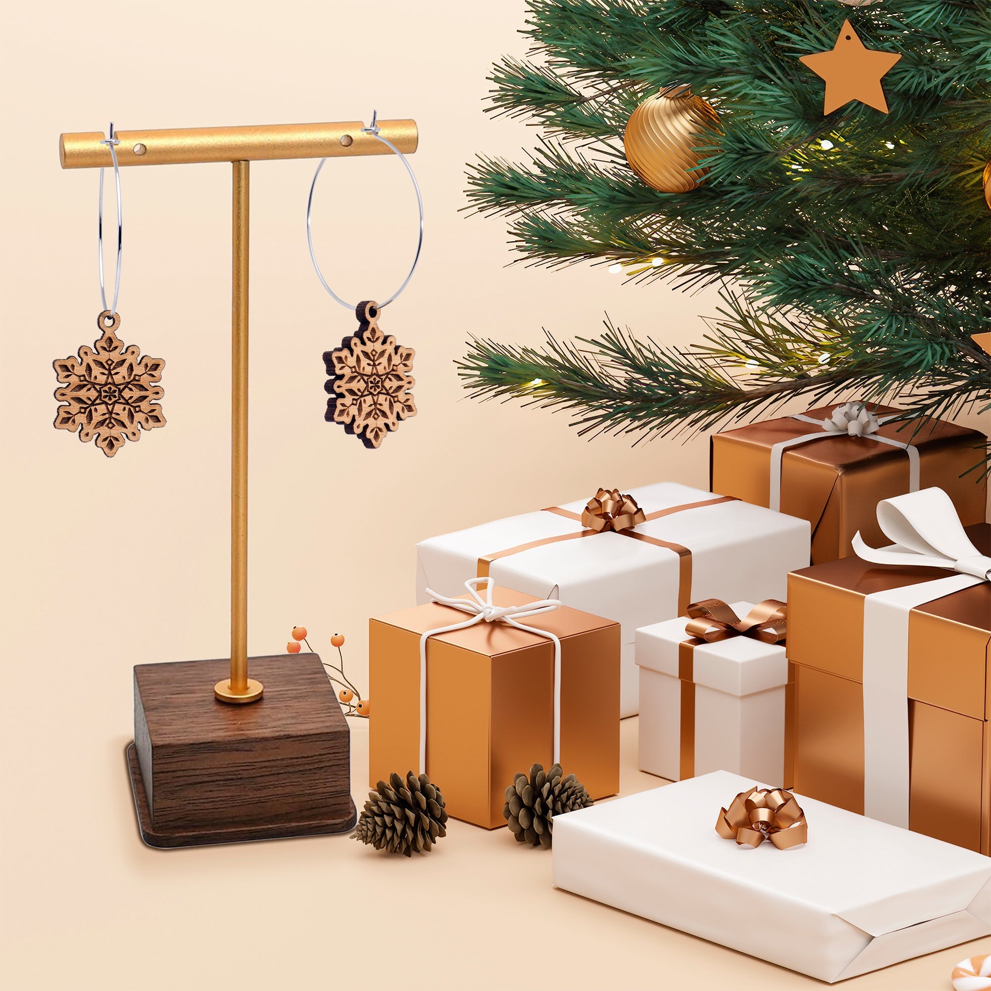 BodyCandy Natural Wood Snowflake Hoop Earrings — lifestyle context