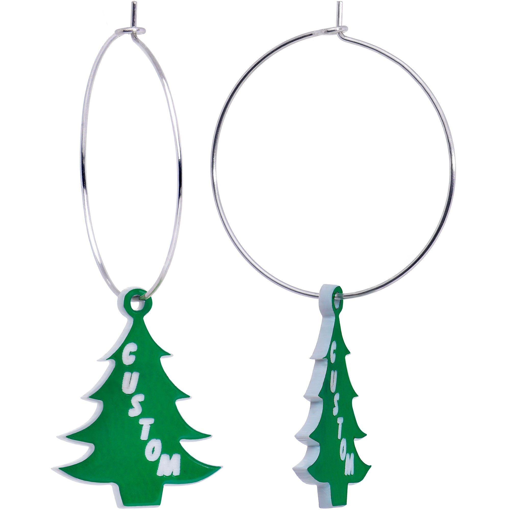 BodyCandy Custom Christmas Tree Personalized Hoop Earrings — side view