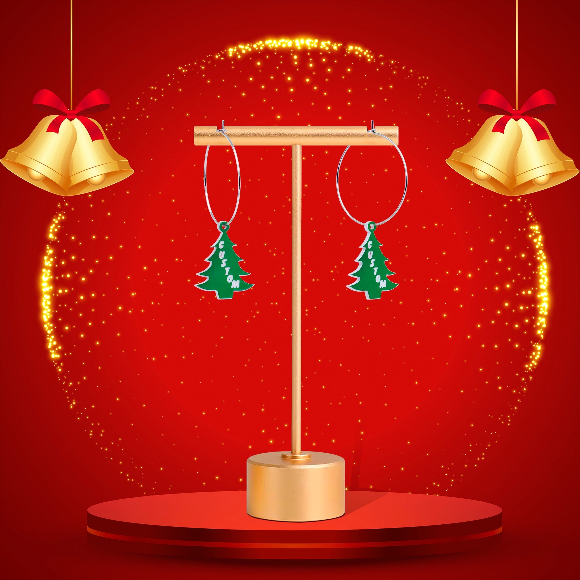 BodyCandy Custom Christmas Tree Personalized Hoop Earrings — back view