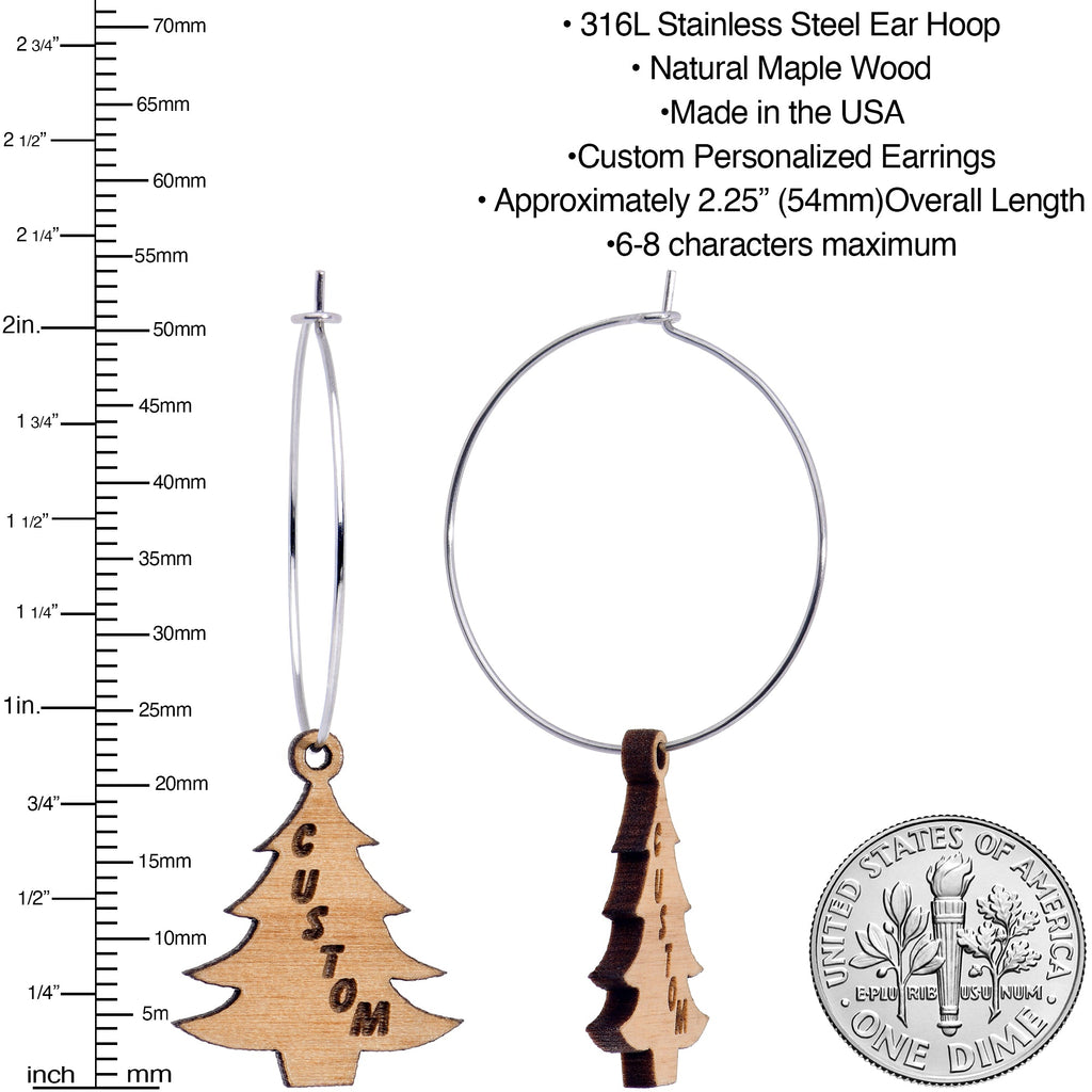 BodyCandy Custom Natural Wood Christmas Tree Personalized Hoop Earrings — lifestyle context