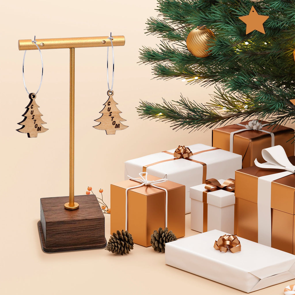 BodyCandy Custom Natural Wood Christmas Tree Personalized Hoop Earrings — side view
