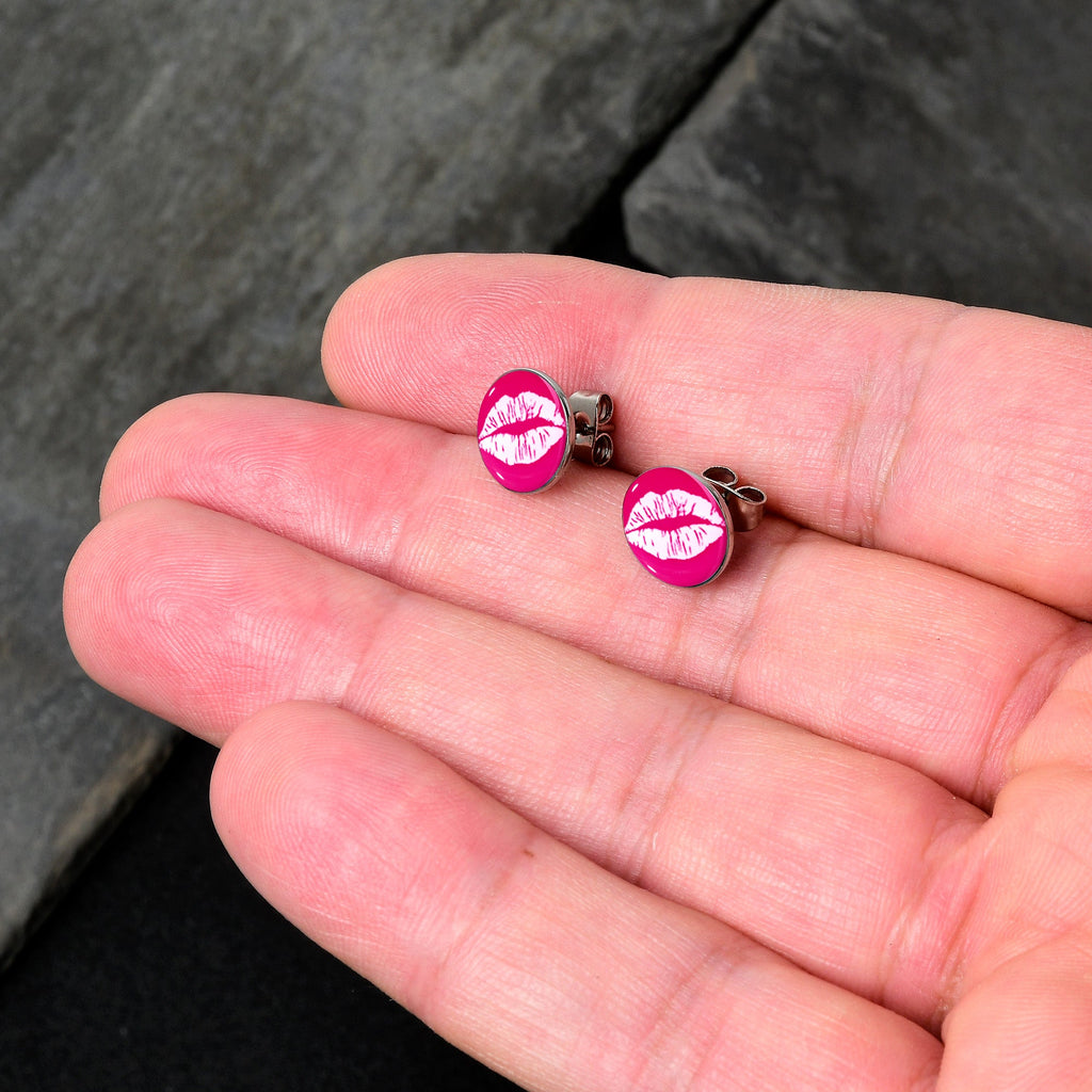 BodyCandy Red Hot Lips Stud Earrings by Onyx O — detail close-up