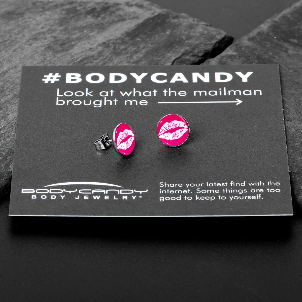 BodyCandy Red Hot Lips Stud Earrings by Onyx O — in-use photo