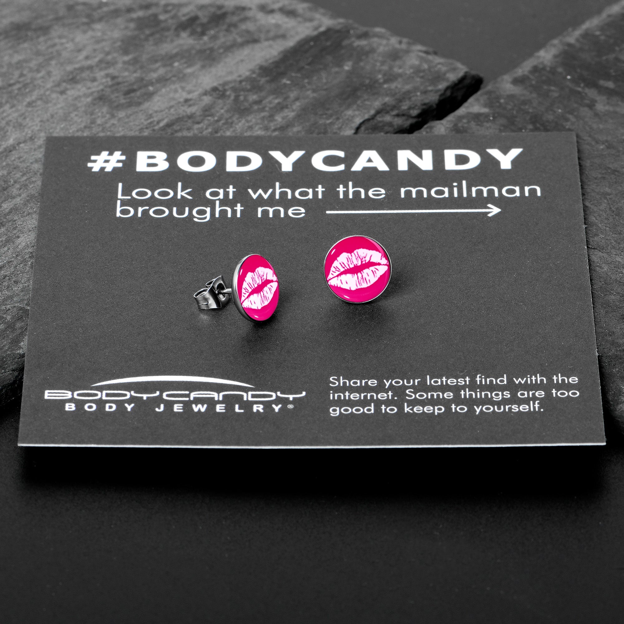 BodyCandy Red Hot Lips Stud Earrings by Onyx O — in-use photo