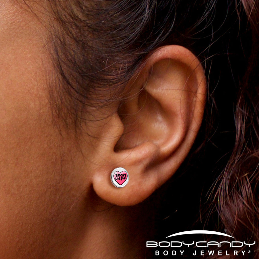 BodyCandy I Don't Like You Valentine Heart Stud Earrings — size reference