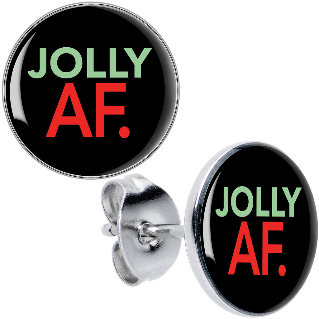 BodyCandy Jolly AF Festive Holiday Christmas Stud Earrings by Onyx O — main product shot