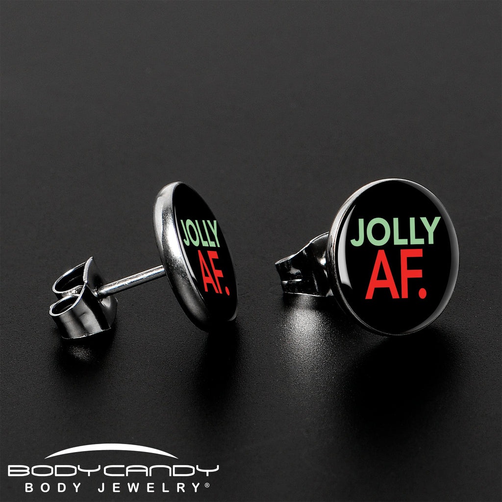 BodyCandy Jolly AF Festive Holiday Christmas Stud Earrings by Onyx O — lifestyle context