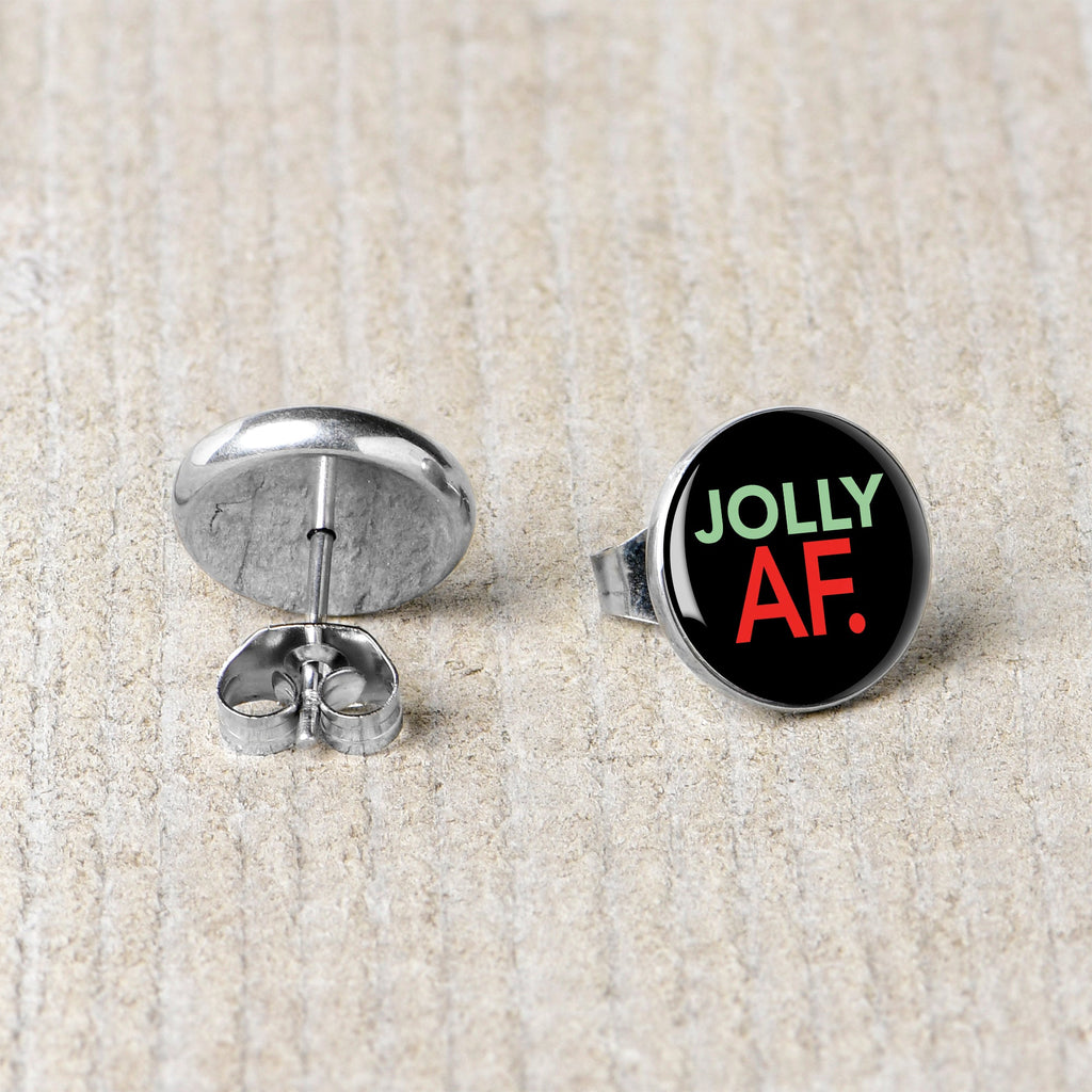 BodyCandy Jolly AF Festive Holiday Christmas Stud Earrings by Onyx O — back view