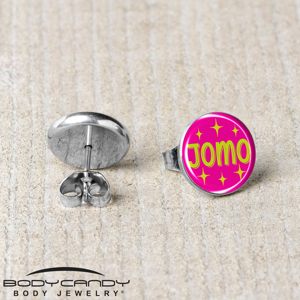 BodyCandy Pink JOMO Stud Earrings by Onyx O — back view