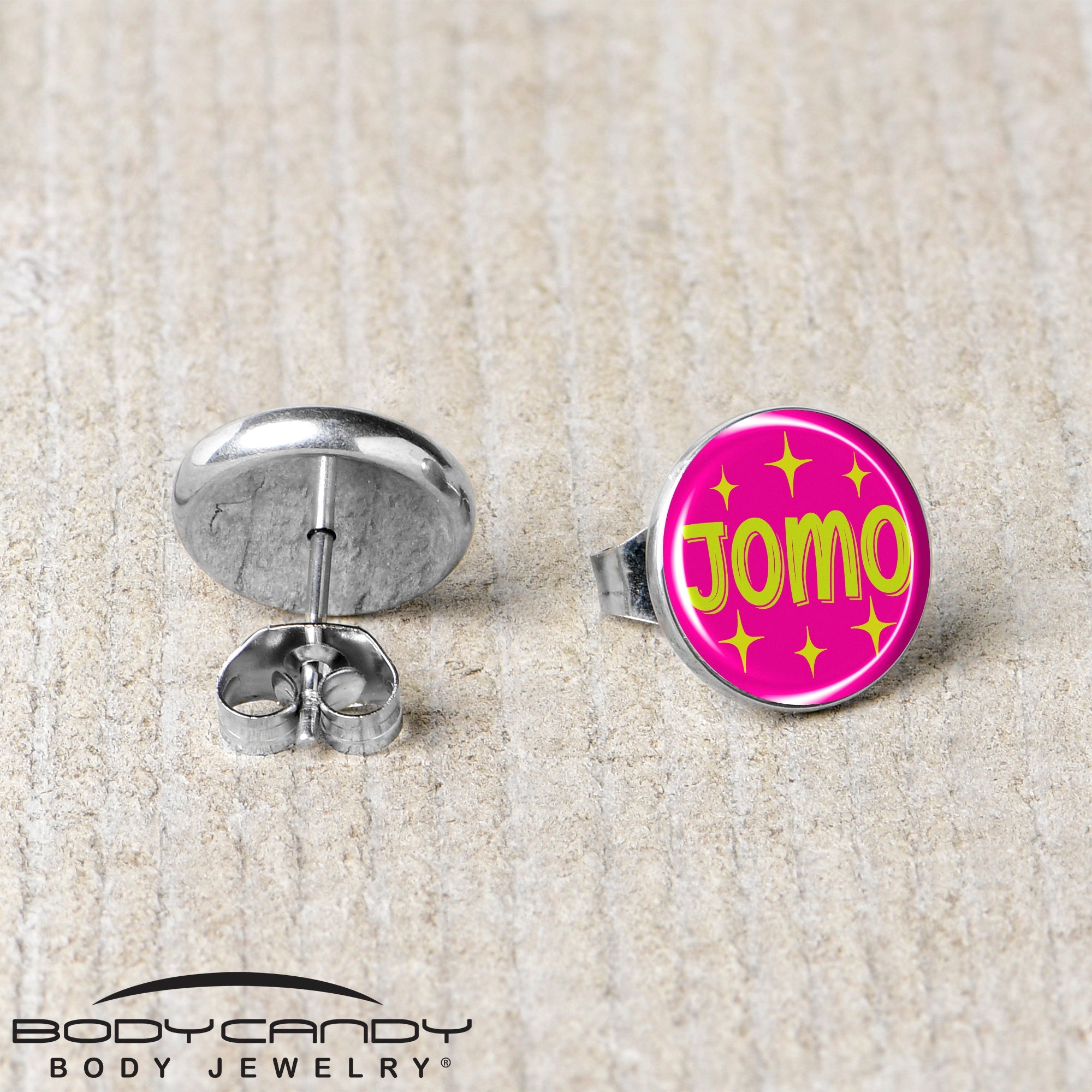BodyCandy Pink JOMO Stud Earrings by Onyx O — back view