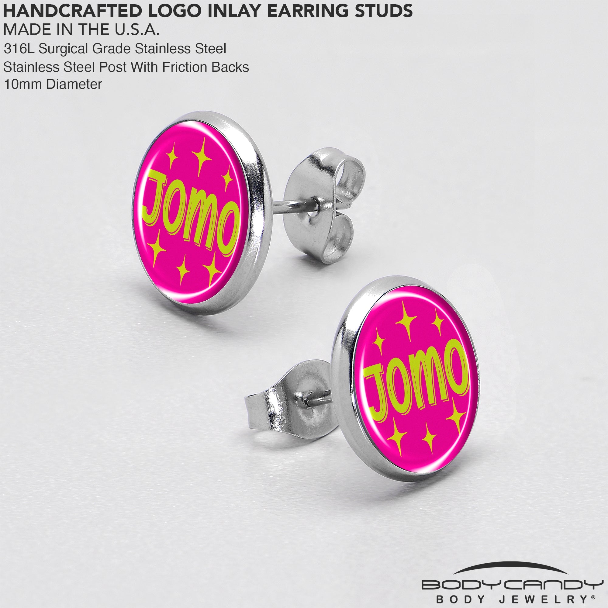 BodyCandy Pink JOMO Stud Earrings by Onyx O — in-use photo