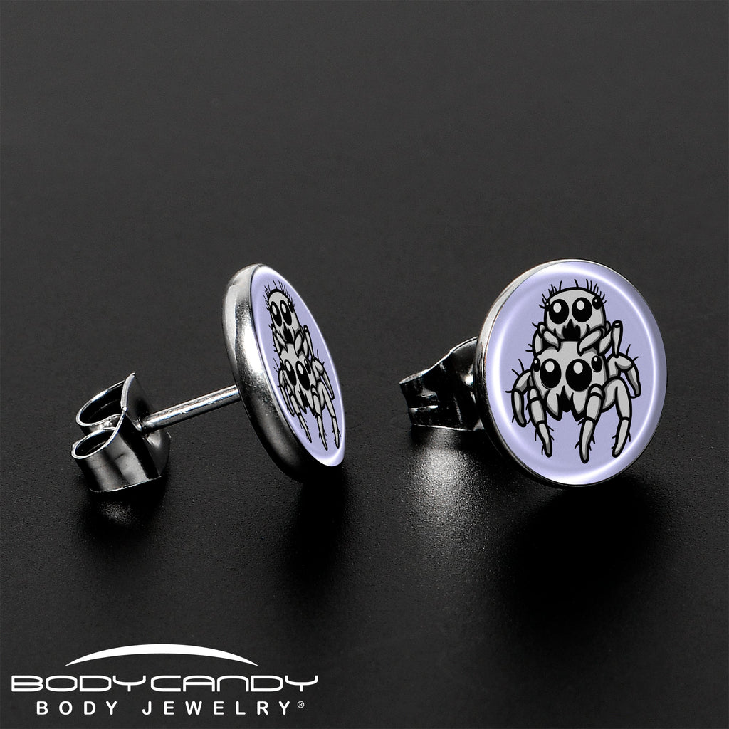 BodyCandy Leaping Leapfrog Spiders Stud Earrings by Onyx O — lifestyle context