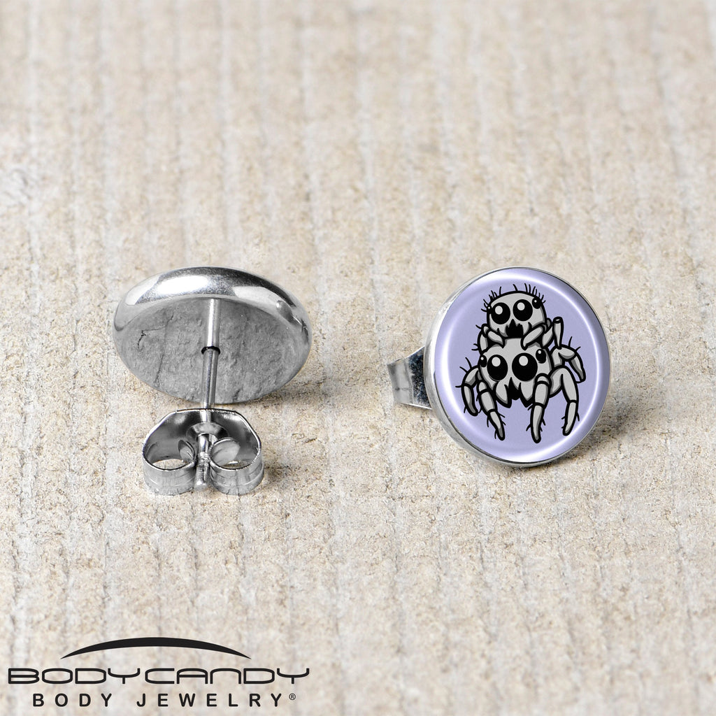 BodyCandy Leaping Leapfrog Spiders Stud Earrings by Onyx O — back view