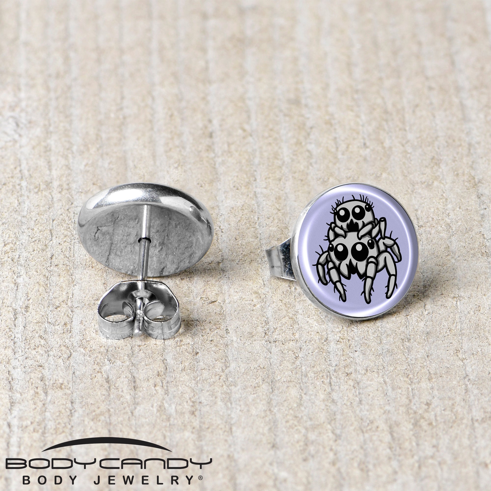 BodyCandy Leaping Leapfrog Spiders Stud Earrings by Onyx O — back view