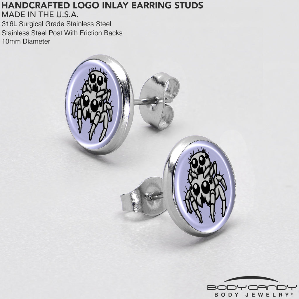 BodyCandy Leaping Leapfrog Spiders Stud Earrings by Onyx O — in-use photo