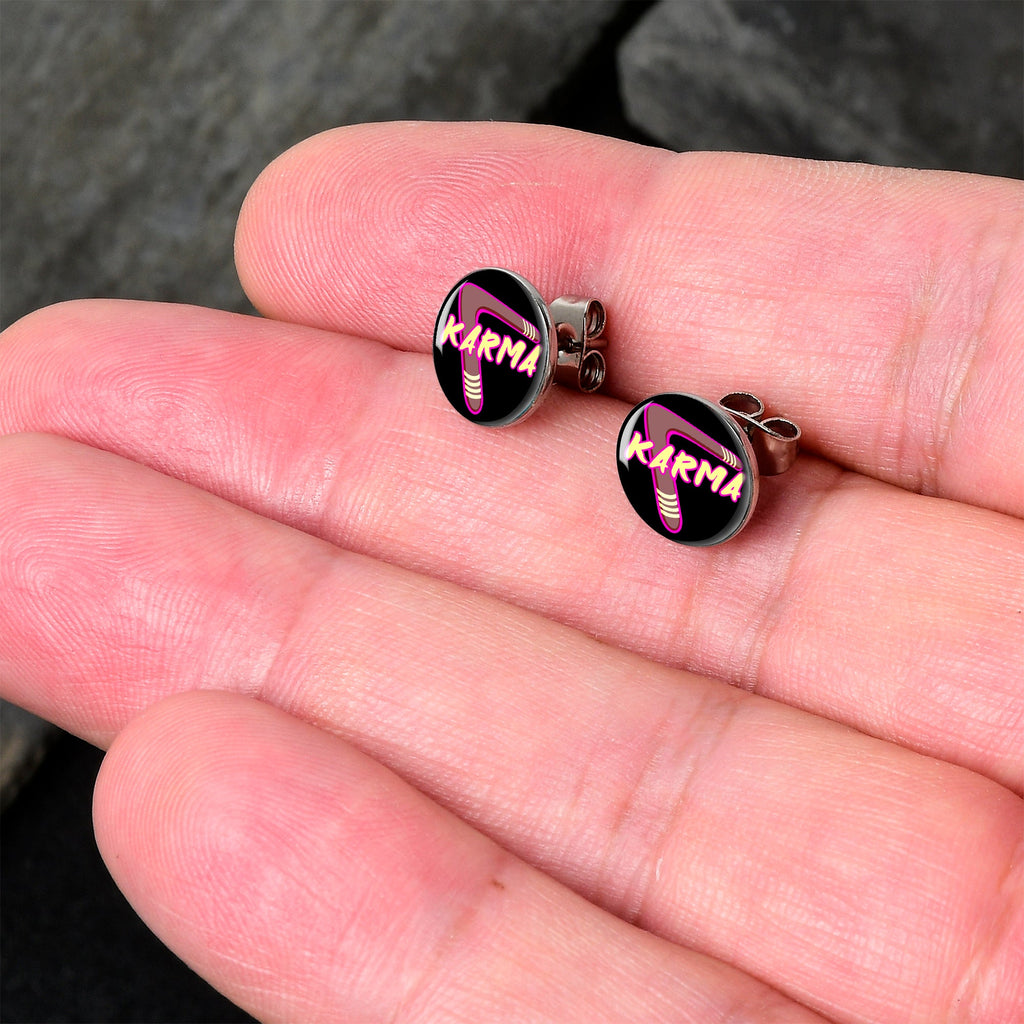 BodyCandy Karmic Boomerang Stud Earrings by Onyx O — detail close-up