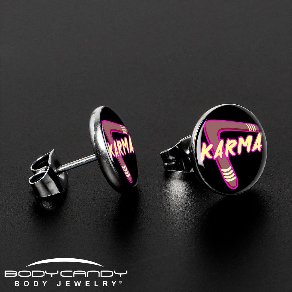 BodyCandy Karmic Boomerang Stud Earrings by Onyx O — lifestyle context