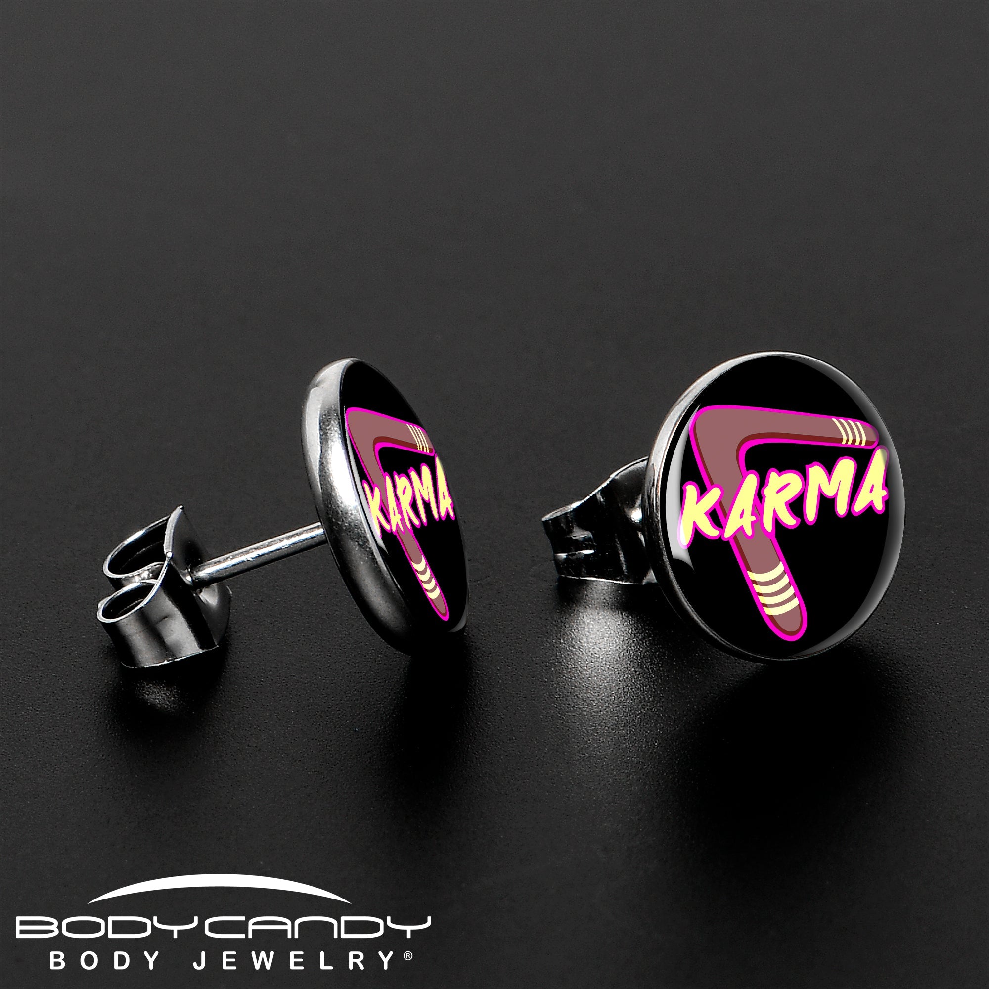 BodyCandy Karmic Boomerang Stud Earrings by Onyx O — lifestyle context