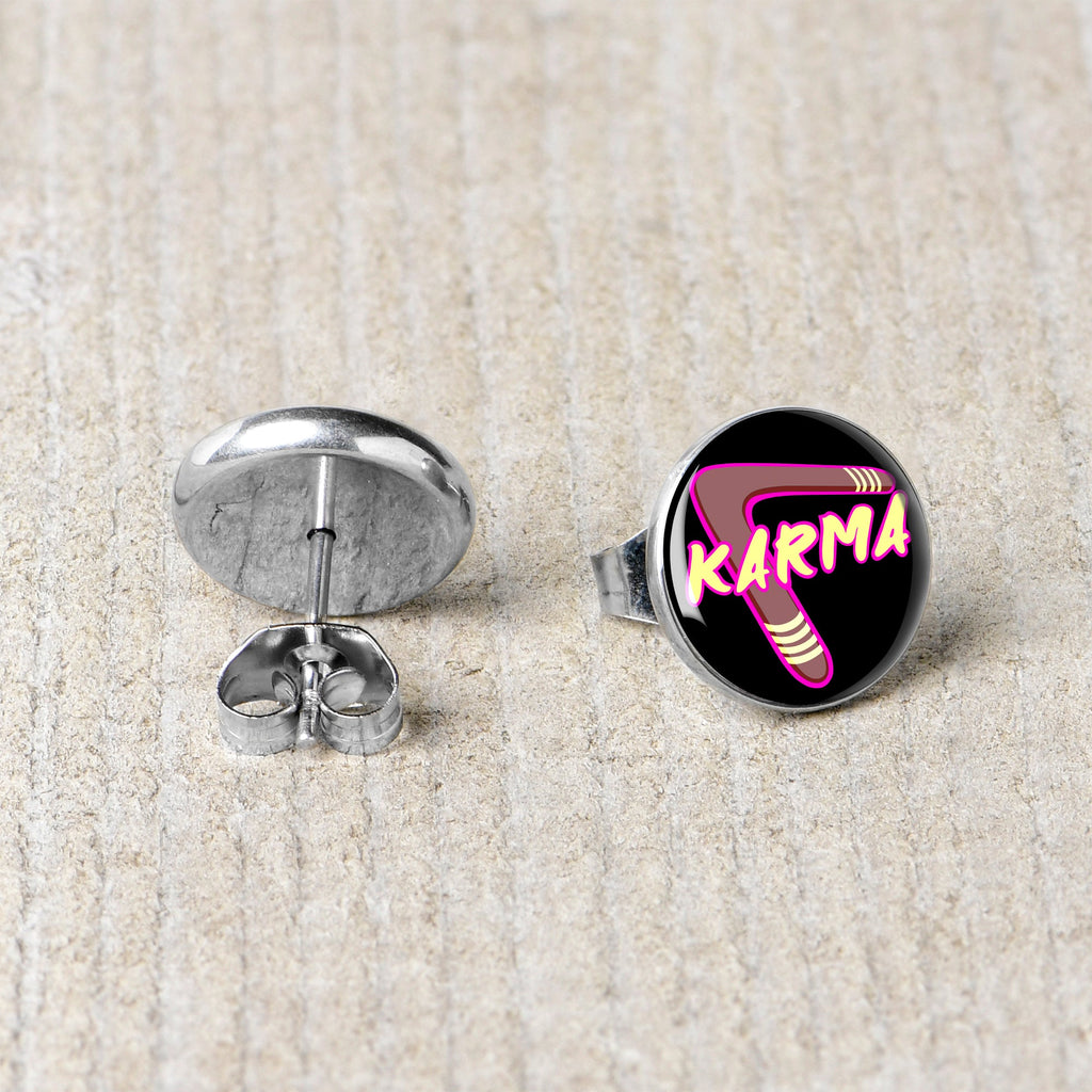 BodyCandy Karmic Boomerang Stud Earrings by Onyx O — back view