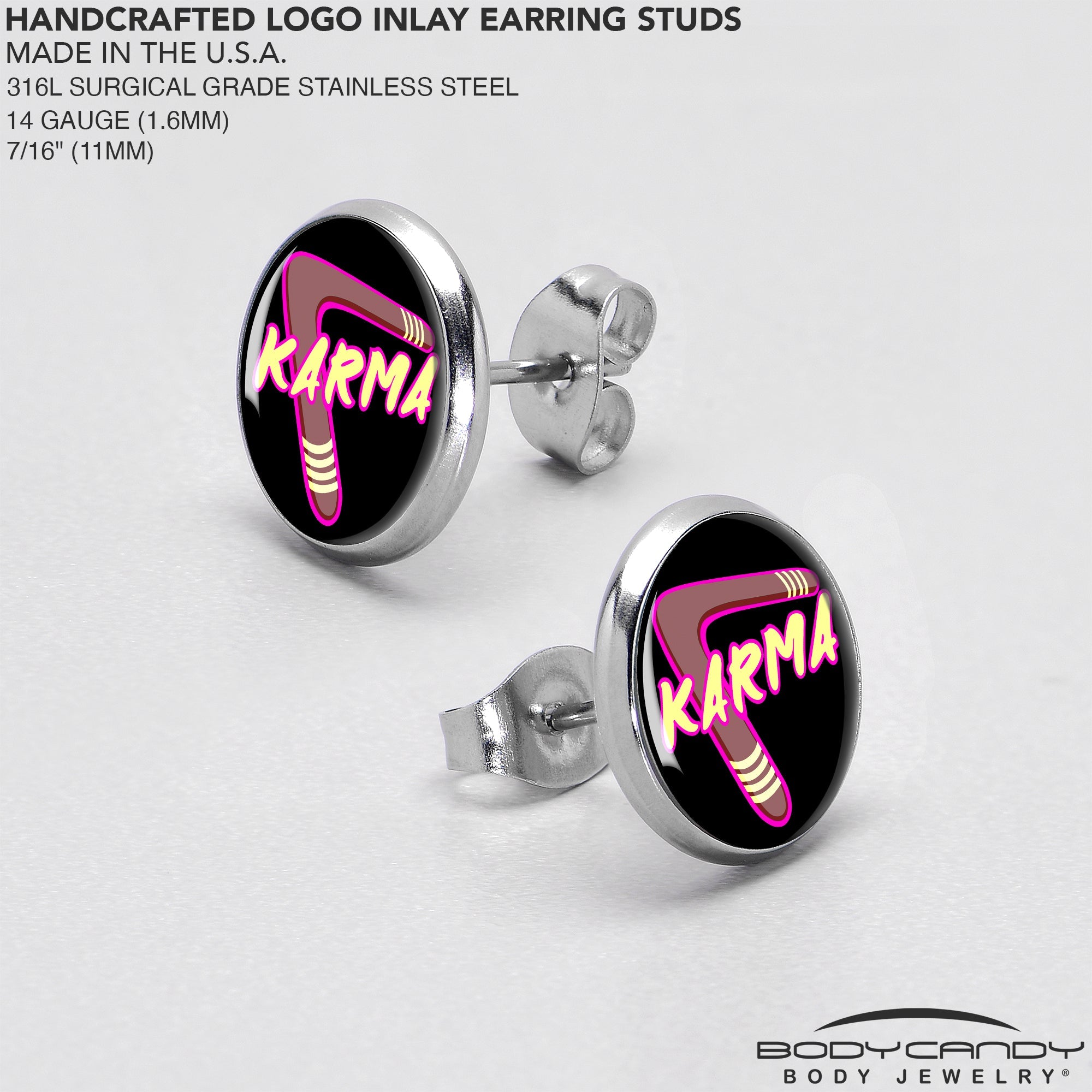BodyCandy Karmic Boomerang Stud Earrings by Onyx O — in-use photo