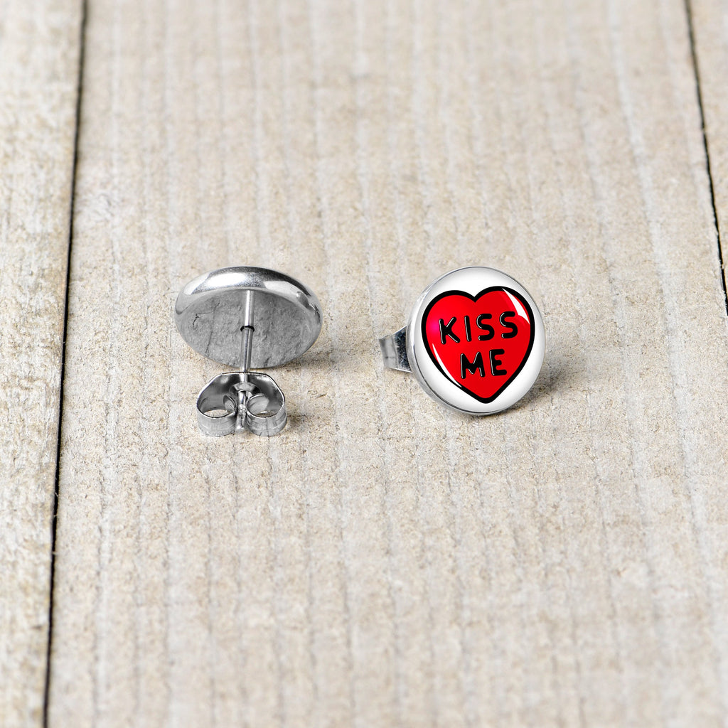 BodyCandy Kiss Me Candy Heart Stud Earrings by Onyx O — back view