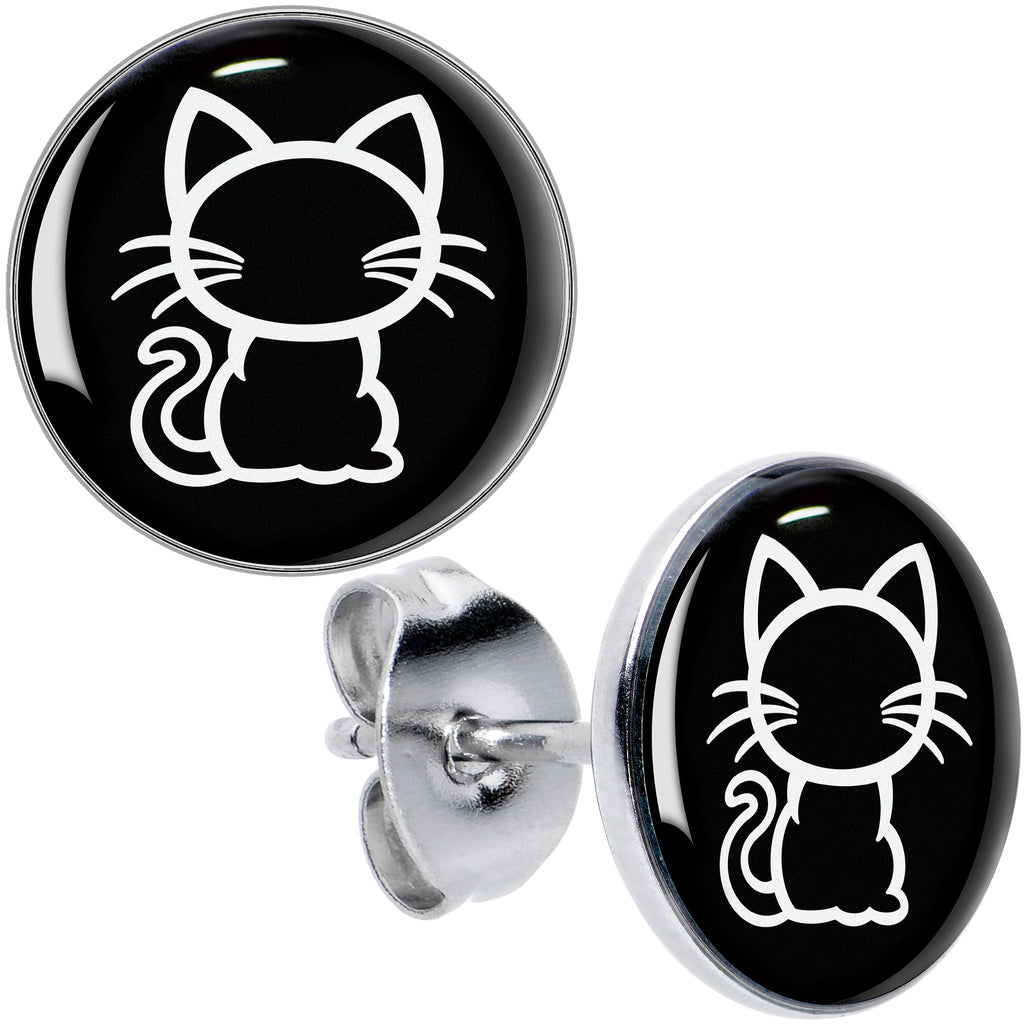 BodyCandy Black and White Kitty Cat Stud Earrings by Onyx O — main product shot