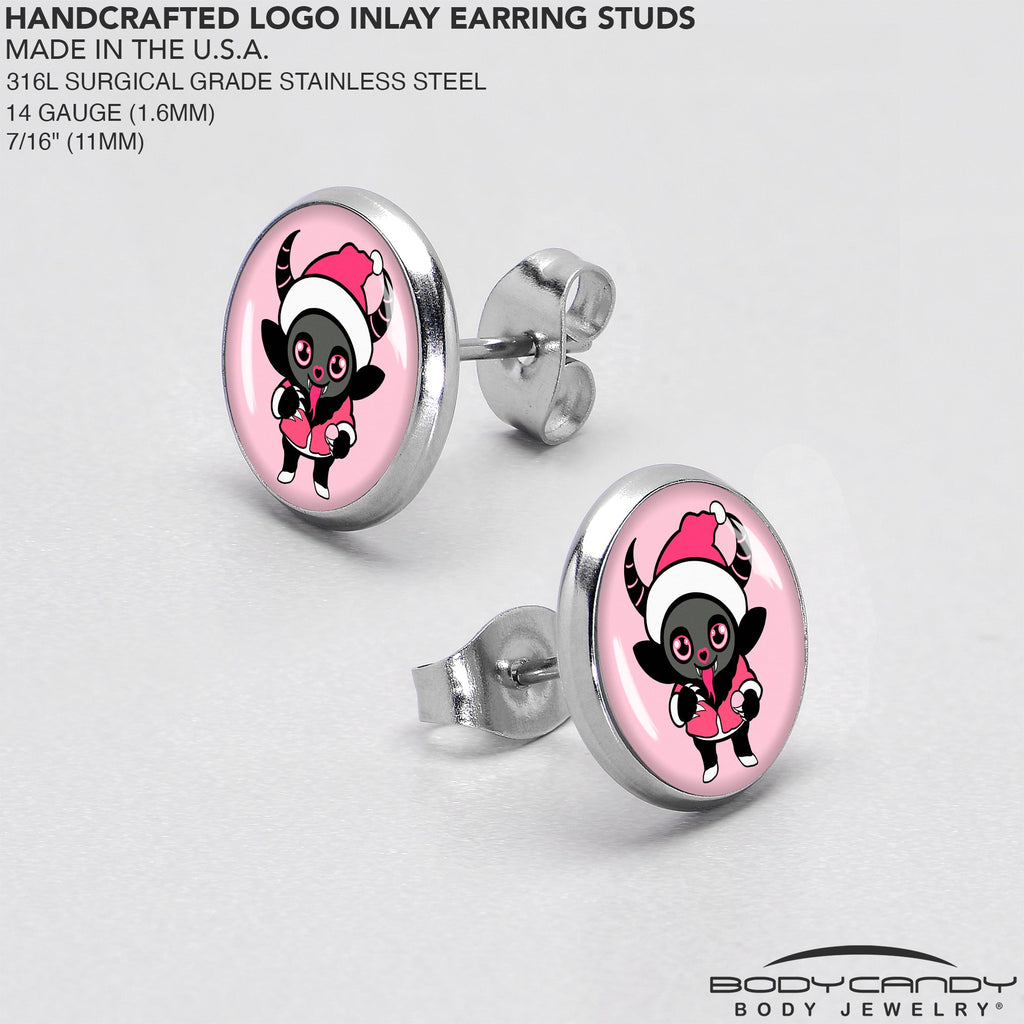 BodyCandy Krampus Cutie Christmas Holiday Stud Earrings by Onyx O — in-use photo